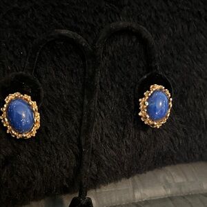 Royal Blue and Gold Oval  clip on Earrings